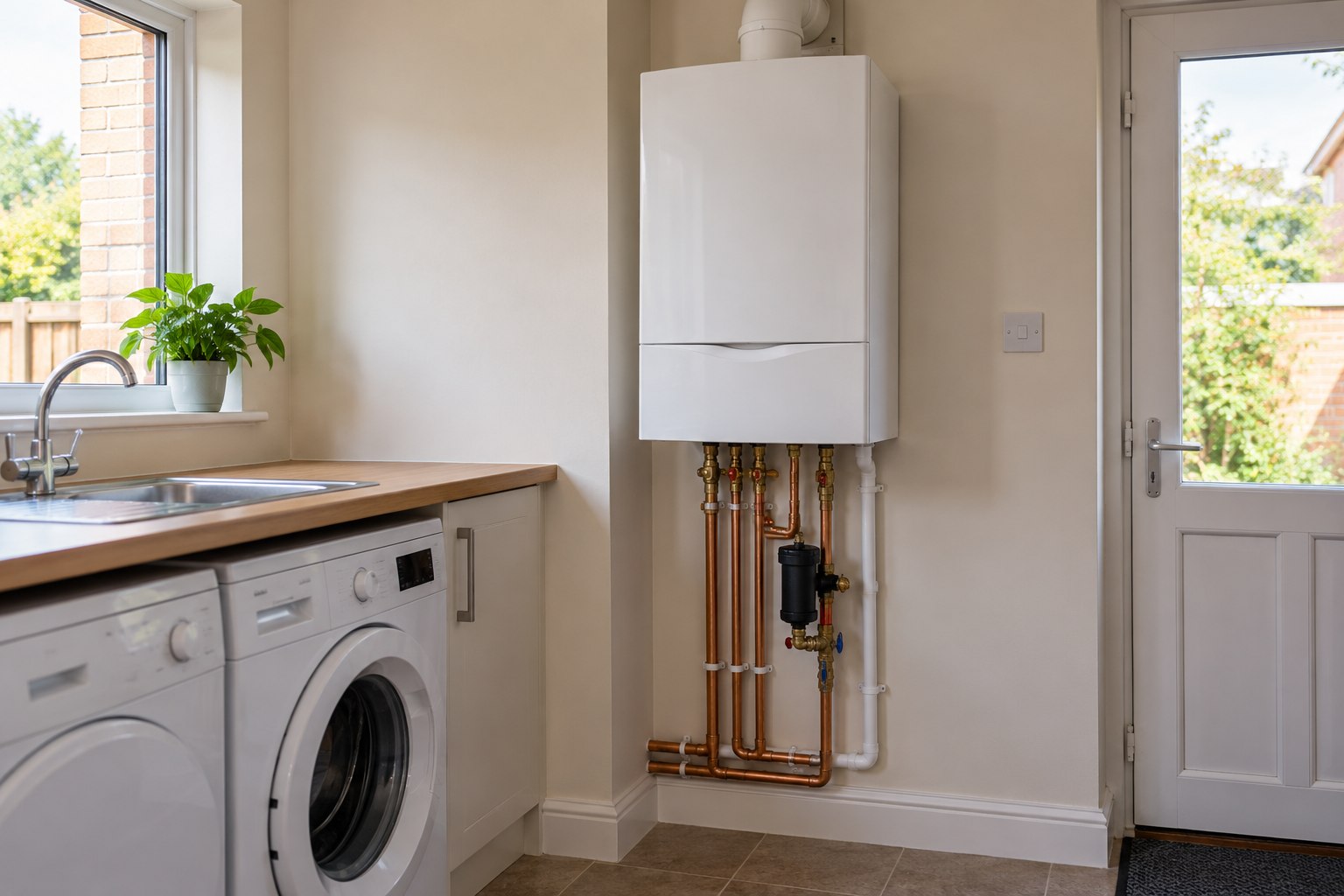Replacement combi boiler with new copper connections and a magnetic system filter